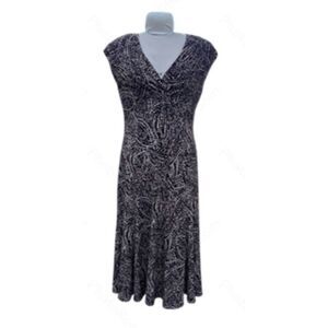 Jones New York Faux Wrap Dress Sz. 12 V-Neck Brown/Beige/Black